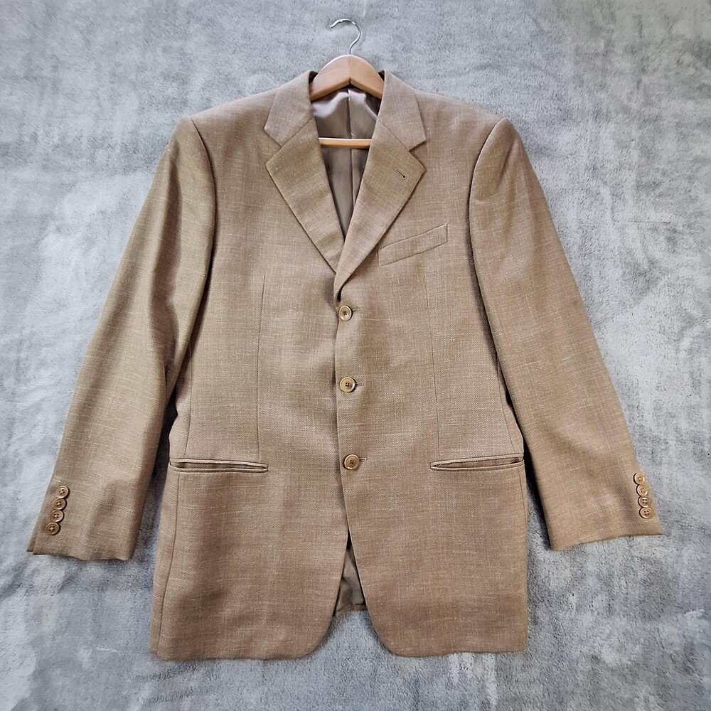 Armani Collezioni Blazer Mens 44 Long Tan 3 Button Ventless Made in Italy Jacket